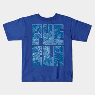 Puebla, Mexico Map Typography - Blueprint Kids T-Shirt